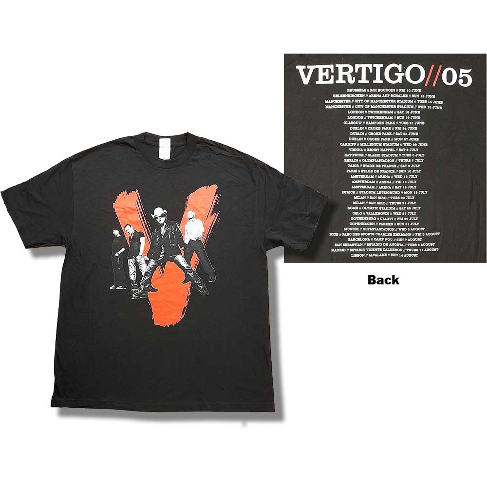 U2 Unisex T-Shirt: Vertigo Tour 2005 V Photo (Back Print) (Ex-Tour) T-Shirt