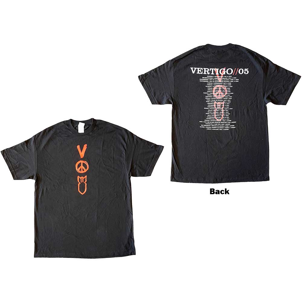 U2 Unisex T-Shirt: Vertigo Tour 2005 Symbols (Back Print) (Ex-Tour) T-Shirt