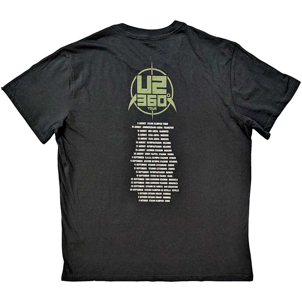 U2 Unisex T-Shirt: 360 Degree Tour 2010 Band Photo (Back Print & Ex-Tour) T-Shirt