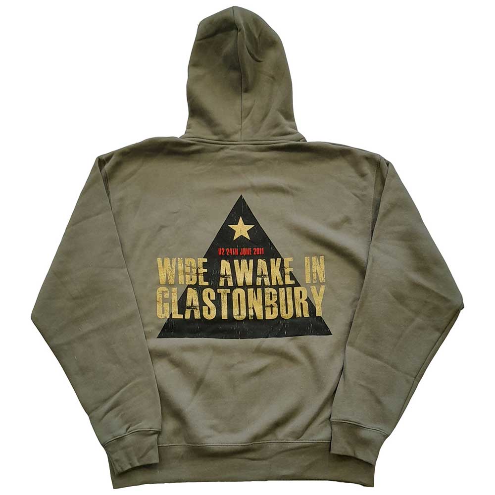 U2 Unisex Zipped Hoodie: Glastonbury 2011 Pyramid Stage (Back Print) (Ex-Tour) Ritshoodie