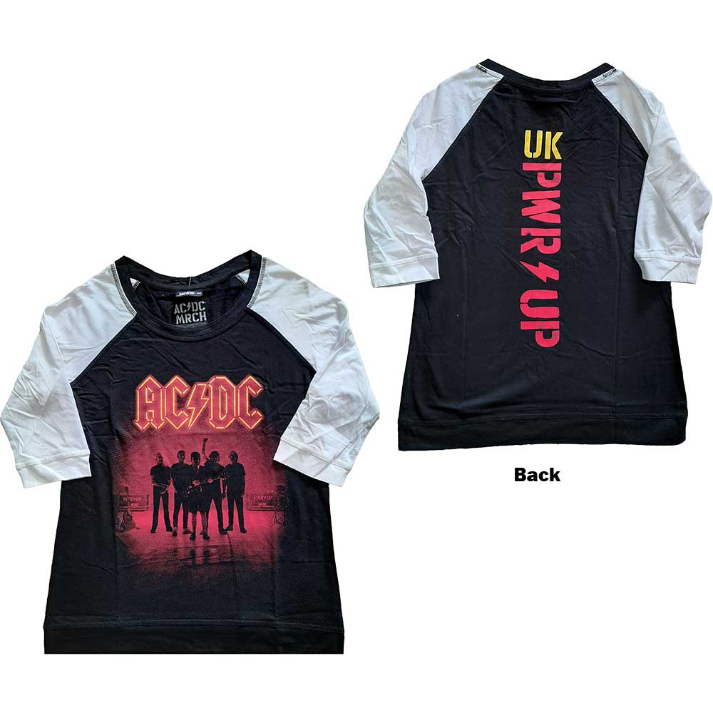 AC/DC Ladies Raglan T-Shirt: PWR-UP UK (Back Print) Raglan T-Shirt