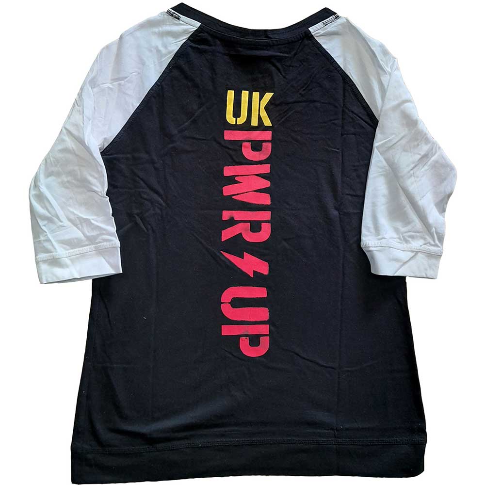 AC/DC Ladies Raglan T-Shirt: PWR-UP UK (Back Print) Raglan T-Shirt