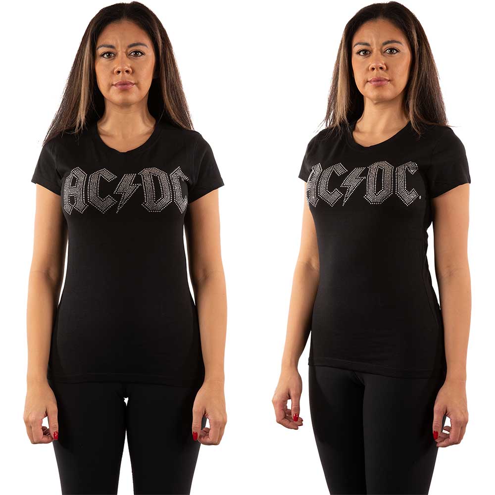 AC/DC Ladies Embellished T-Shirt: Logo (Diamante) Embellished T-Shirt