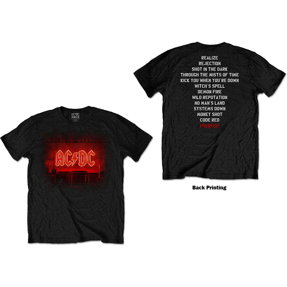 AC/DC Unisex T-Shirt: Dark Stage/Track list (Back Print) T-Shirt