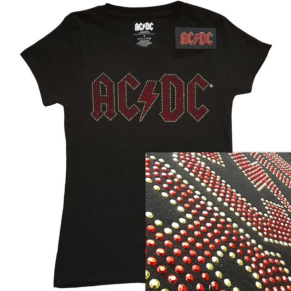 AC/DC Ladies Embellished T-Shirt: Full Colour Logo (Diamante) Embellished T-Shirt