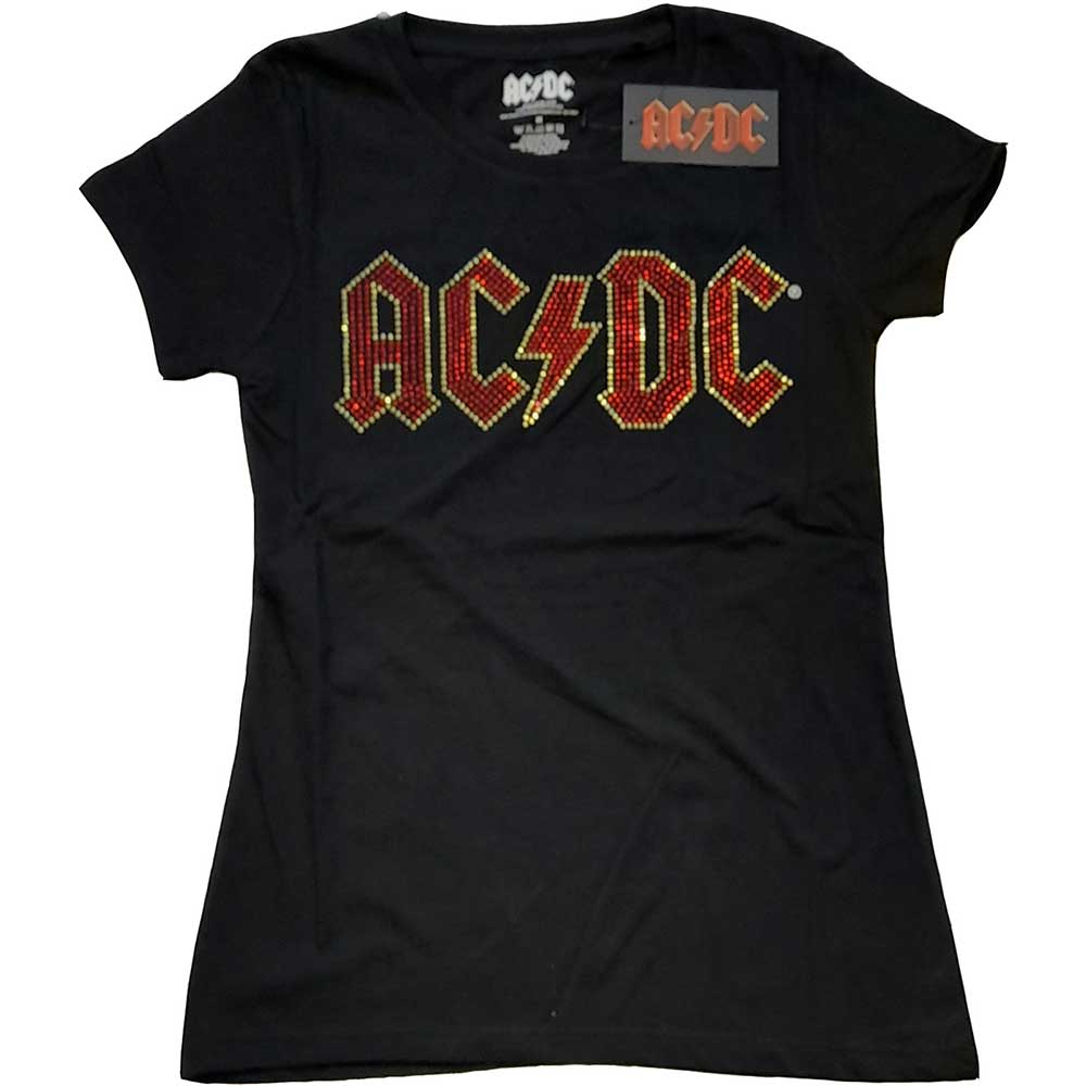 AC/DC Ladies Embellished T-Shirt: Full Colour Logo (Diamante) Embellished T-Shirt