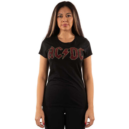 AC/DC Ladies Embellished T-Shirt: Full Colour Logo (Diamante) Embellished T-Shirt