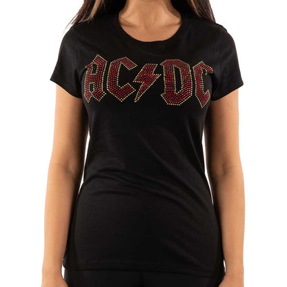 AC/DC Ladies Embellished T-Shirt: Full Colour Logo (Diamante) Embellished T-Shirt