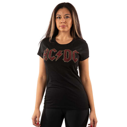 AC/DC Ladies Embellished T-Shirt: Full Colour Logo (Diamante) Embellished T-Shirt