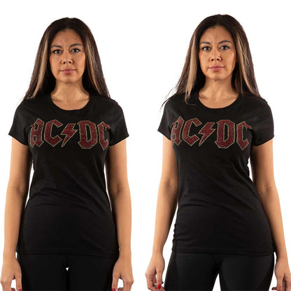 AC/DC Ladies Embellished T-Shirt: Full Colour Logo (Diamante) Embellished T-Shirt