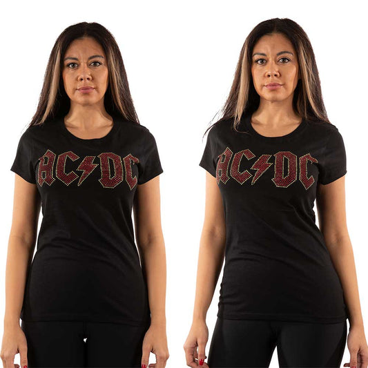 AC/DC Ladies Embellished T-Shirt: Full Colour Logo (Diamante) Embellished T-Shirt