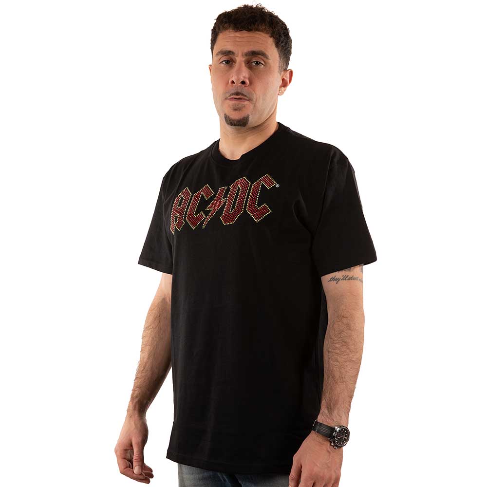 AC/DC Unisex Embellished T-Shirt: Full Colour Logo (Diamante) Embellished T-Shirt