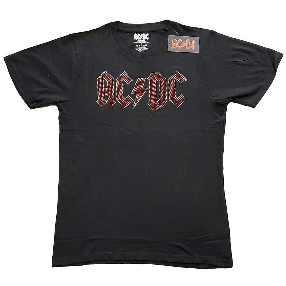 AC/DC Unisex Embellished T-Shirt: Full Colour Logo (Diamante) Embellished T-Shirt