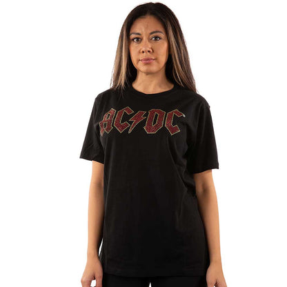 AC/DC Unisex Embellished T-Shirt: Full Colour Logo (Diamante) Embellished T-Shirt