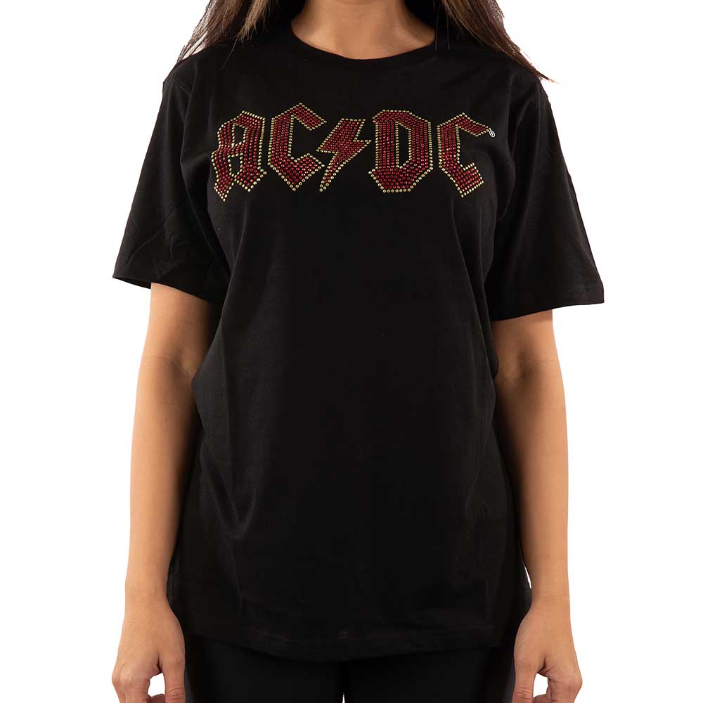 AC/DC Unisex Embellished T-Shirt: Full Colour Logo (Diamante) Embellished T-Shirt