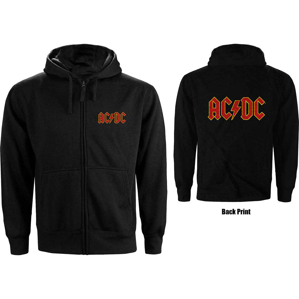 AC/DC Ladies Zipped Hoodie: Logo (Back Print) Ritshoodie