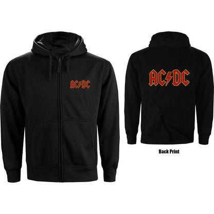 AC/DC Ladies Zipped Hoodie: Logo (Back Print) Ritshoodie
