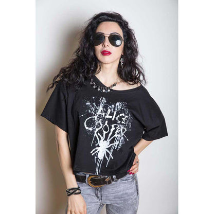 Alice Cooper Ladies T-Shirt: Spider Splatter (Boxy Style/Illuminous Print) T-Shirt
