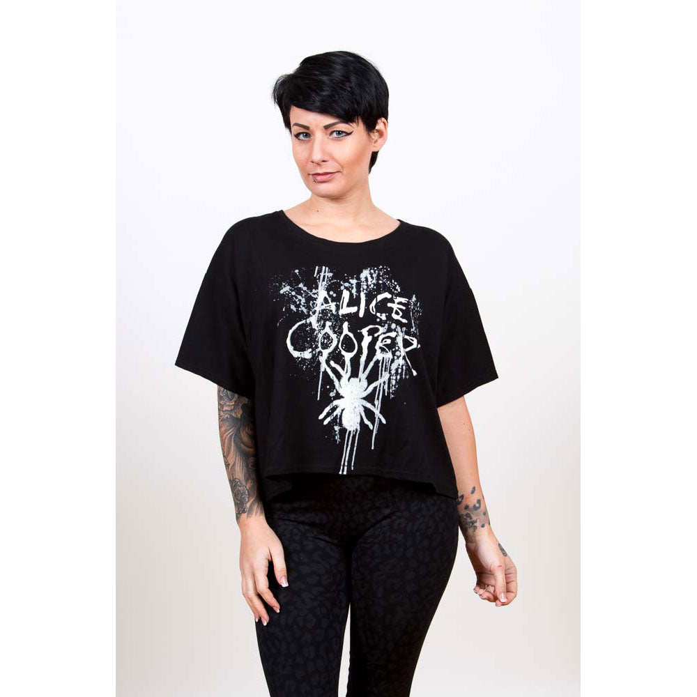 Alice Cooper Ladies T-Shirt: Spider Splatter (Boxy Style/Illuminous Print) T-Shirt