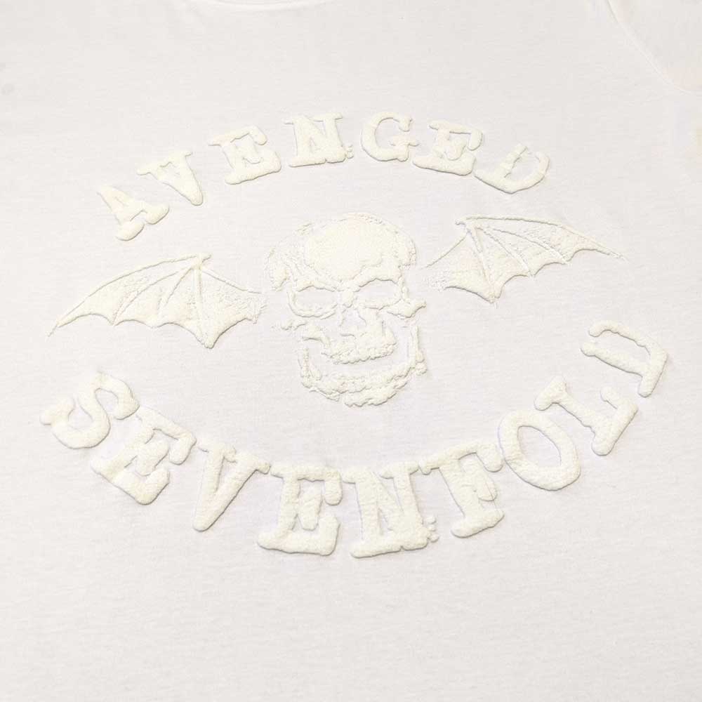 Avenged Sevenfold Unisex Hi-Build T-Shirt: Classic Deathbat (White-On-White) Hi-Build T-Shirt