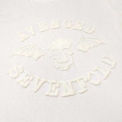 Avenged Sevenfold Unisex Hi-Build T-Shirt: Classic Deathbat (White-On-White) Hi-Build T-Shirt