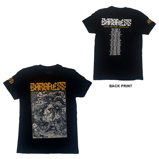 Baroness Unisex T-Shirt: Gold & Grey Date back (Back Print) (Ex-Tour) T-Shirt