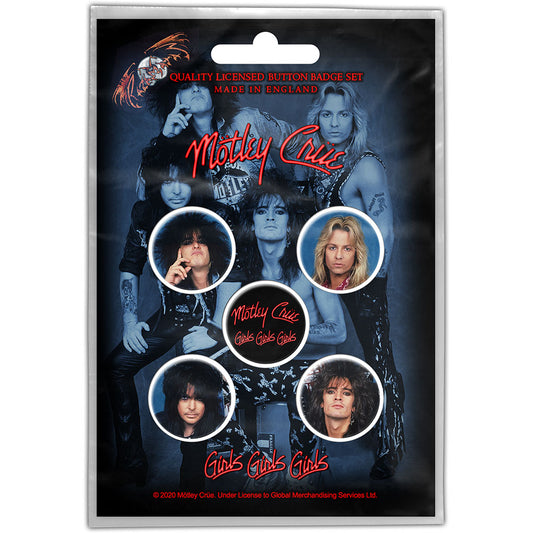 Motley Crue Button Badge Pack: Girls, Girls, Girls (Retail Pack) Set knoopspelden