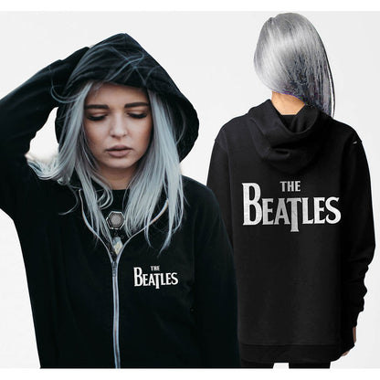 The Beatles Ladies Zipped Hoodie: Drop T Logo (Back Print) Ritshoodie