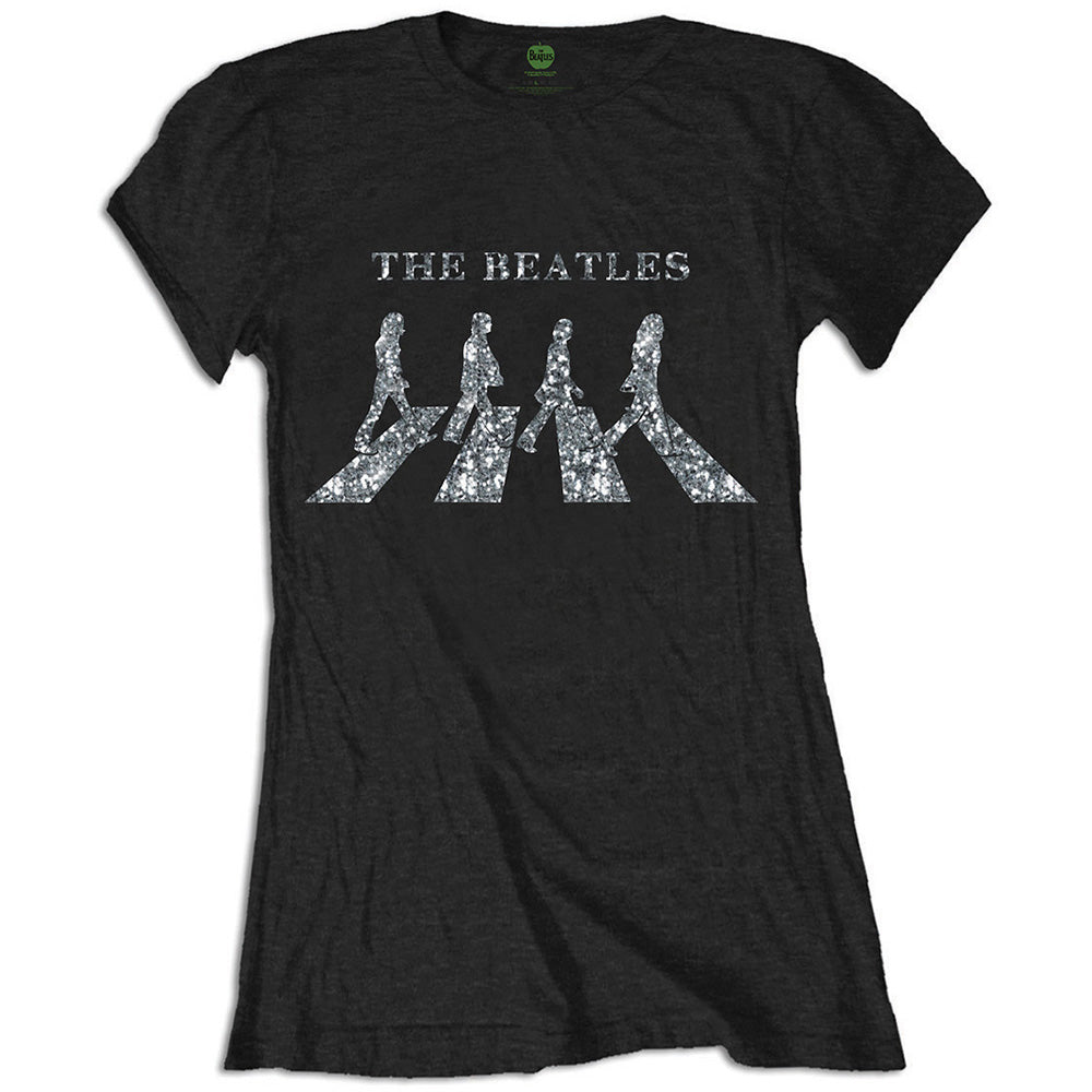 The Beatles Ladies Embellished T-Shirt: Abbey Road Crossing (Diamante) Embellished T-Shirt