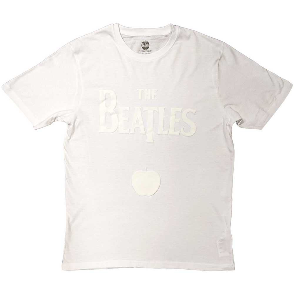 The Beatles Unisex Hi-Build T-Shirt: Logo & Apple (White-On-White) Hi-Build T-Shirt