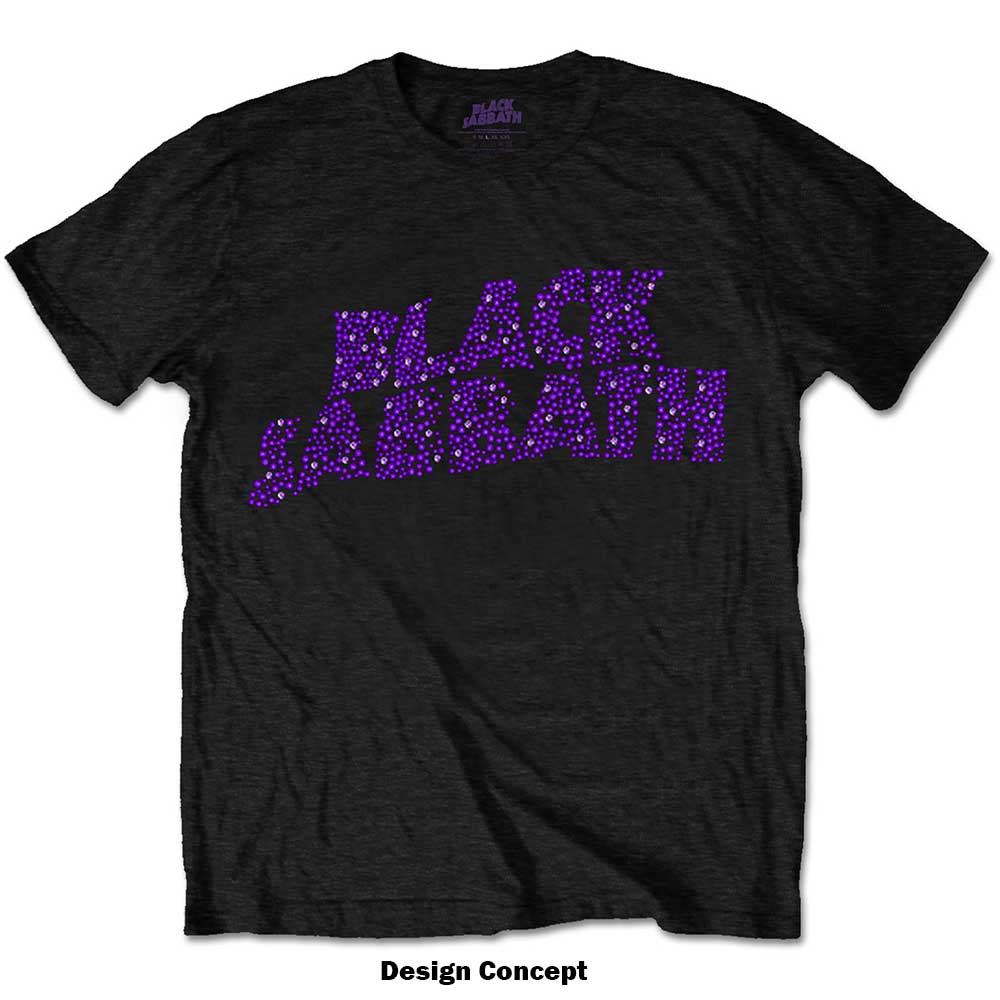 Black Sabbath Unisex Embellished T-Shirt: Wavy Logo (Diamante) Embellished T-Shirt