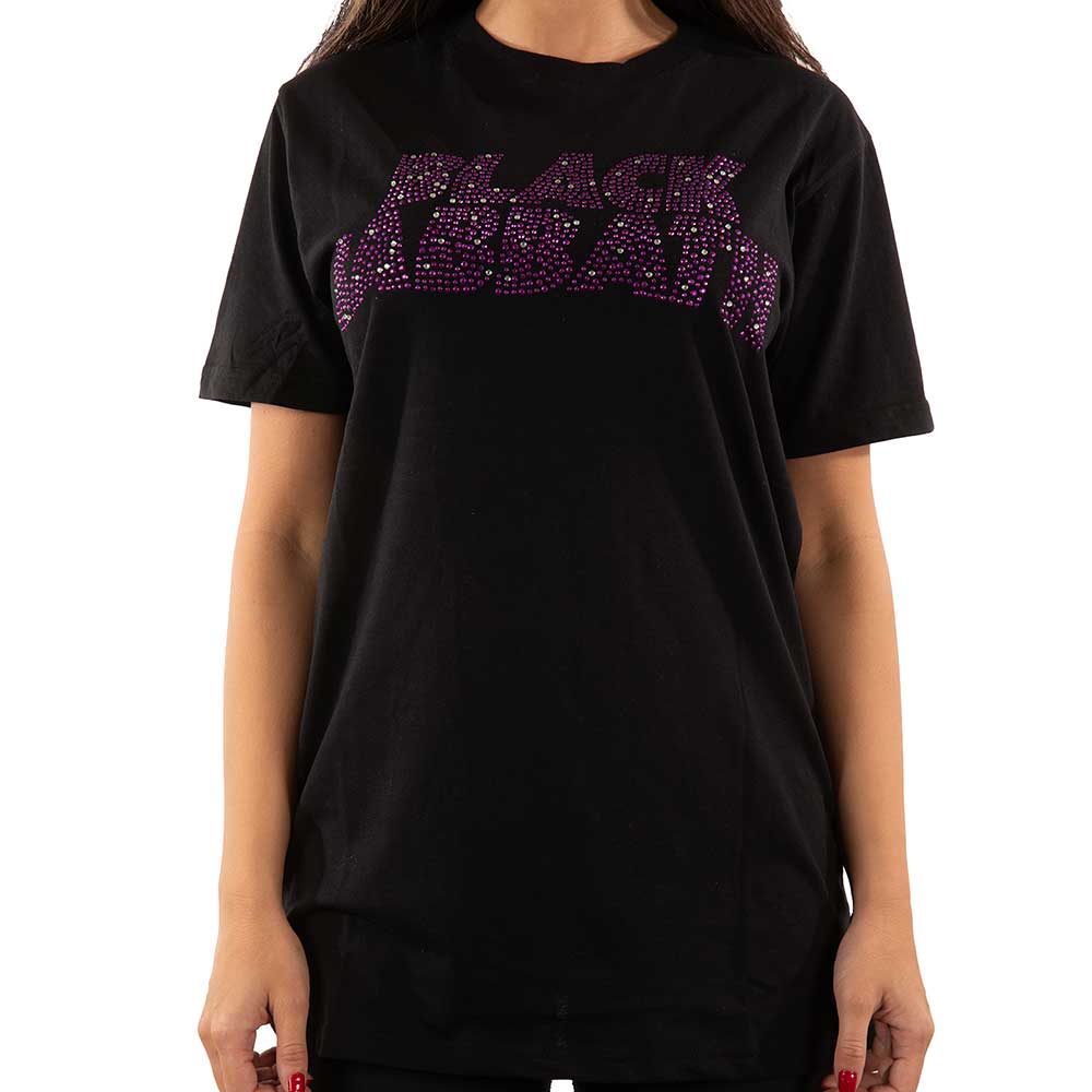 Black Sabbath Unisex Embellished T-Shirt: Wavy Logo (Diamante) Embellished T-Shirt