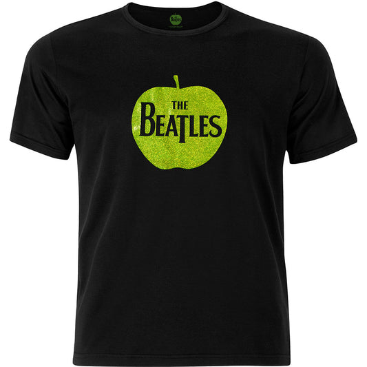 The Beatles Unisex Embellished T-Shirt: Apple Logo (Green Sparkle Gel) Embellished T-Shirt