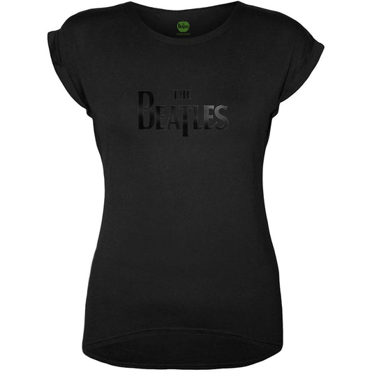 The Beatles Ladies Hi-Build T-Shirt: Drop T Logo (Black-On-Black) Hi-Build T-Shirt