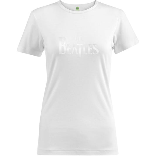 The Beatles Ladies Hi-Build T-Shirt: Drop T Logo (White-On-White) Hi-Build T-Shirt