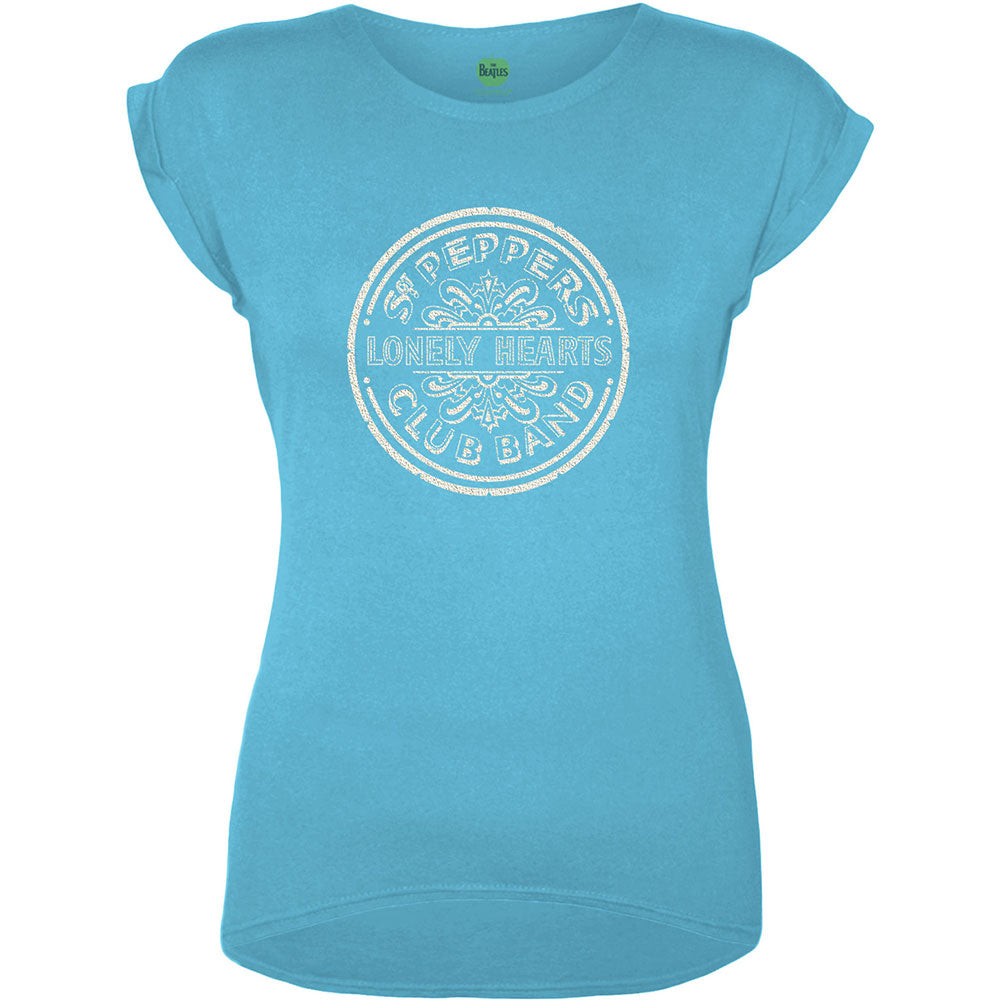 The Beatles Ladies Embellished T-Shirt: Sgt Pepper Drum (White Caviar Beads) Embellished T-Shirt