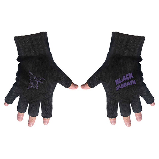 Black Sabbath Unisex Fingerless Gloves: Purple Logo & Devil Vingerloze handschoenen