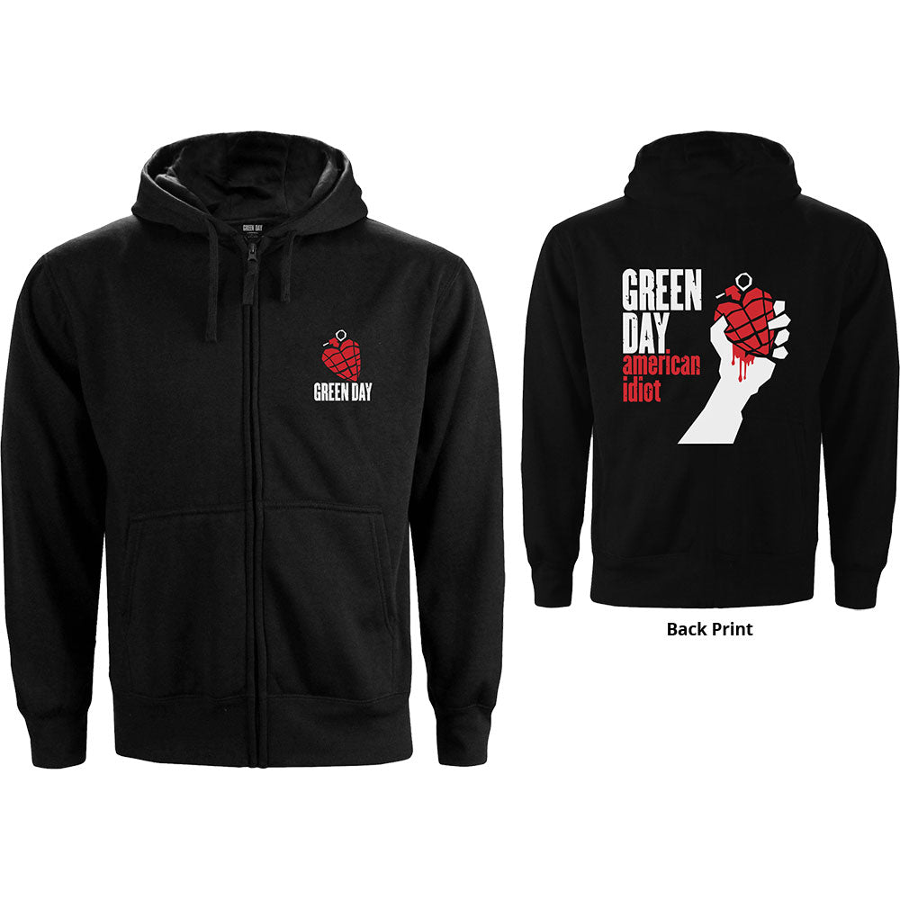Green Day Unisex Zipped Hoodie: American Idiot (Back Print) Ritshoodie