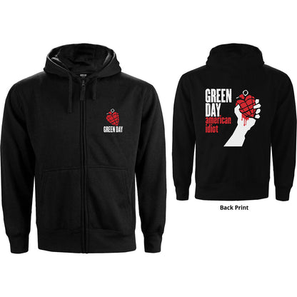 Green Day Unisex Zipped Hoodie: American Idiot (Back Print) Ritshoodie