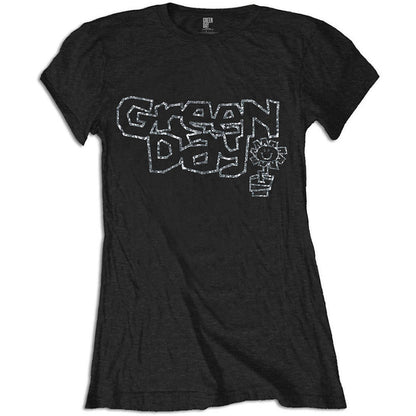Green Day Ladies Embellished T-Shirt: Flower Pot (Diamante) Embellished T-Shirt