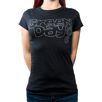 Green Day Ladies Embellished T-Shirt: Flower Pot (Diamante) Embellished T-Shirt