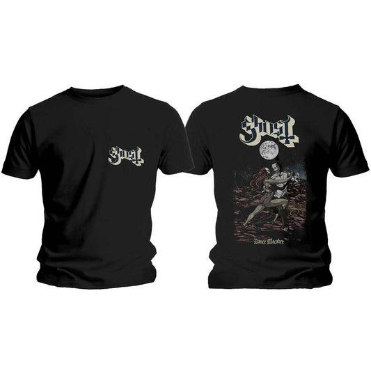 Ghost Unisex T-Shirt: Dance Macabre Cover & Logo (Back Print) T-Shirt