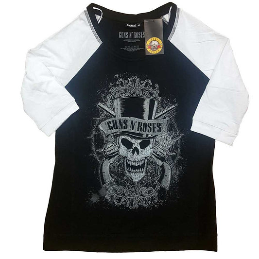 Guns N' Roses Ladies Raglan T-Shirt: Faded Skull Raglan T-Shirt