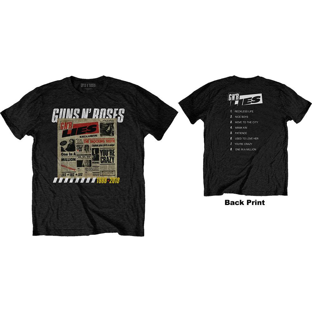 Guns N' Roses Unisex T-Shirt: Lies Track List (Back Print) T-Shirt