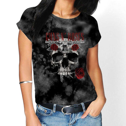 Guns N' Roses Unisex T-Shirt: Flower Skull (Wash Collection) T-Shirt