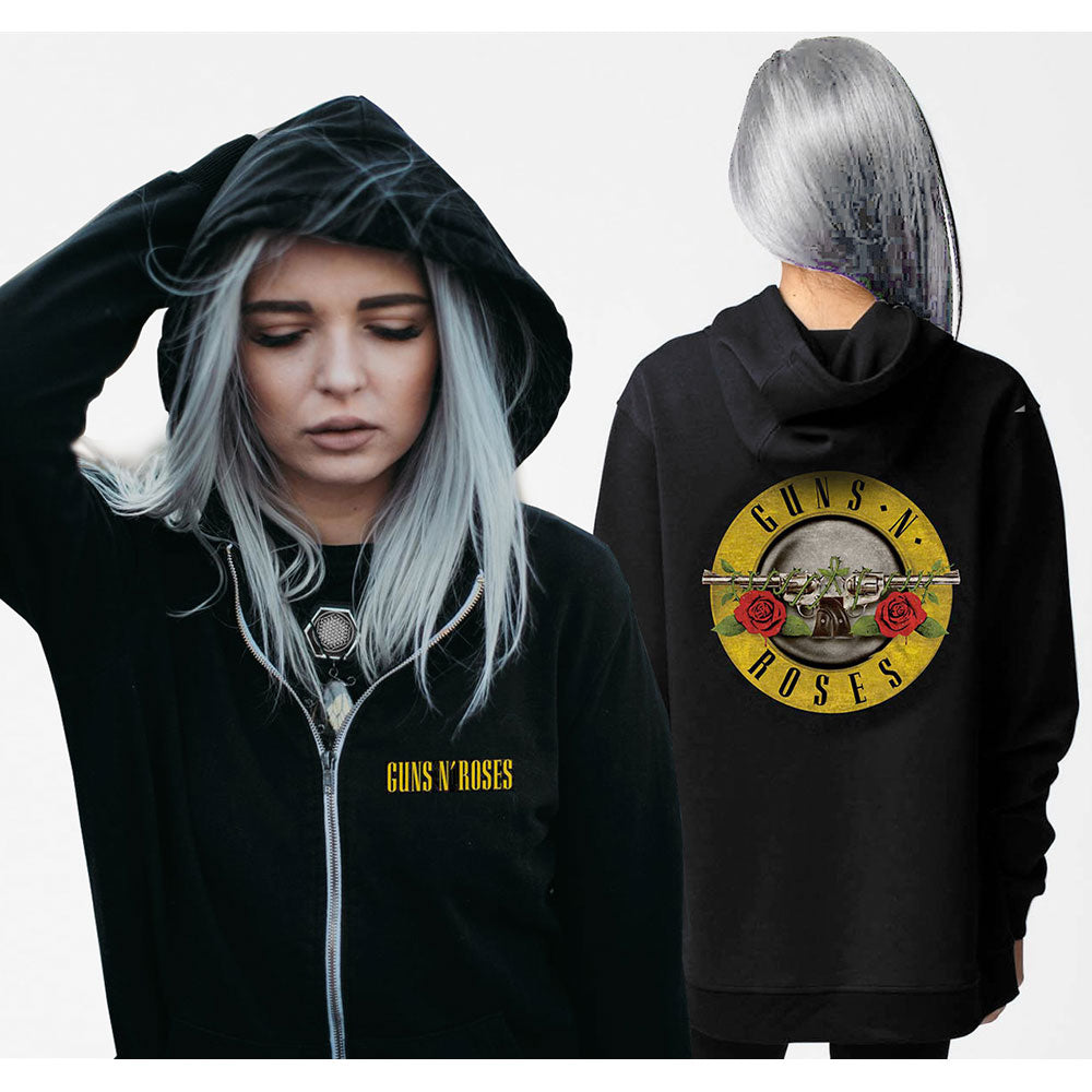 Guns N' Roses Ladies Zipped Hoodie: Classic Logo (Back Print) Ritshoodie