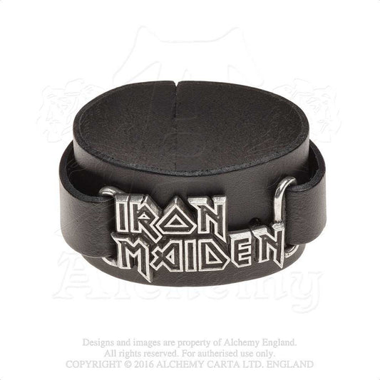 Iron Maiden Leather Wrist Strap: Logo Leren polsband
