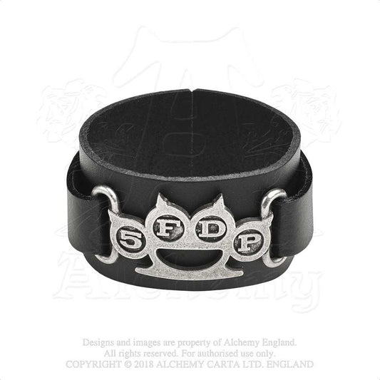 Five Finger Death Punch Leather Wrist Strap: Knuckle Duster Leren polsband