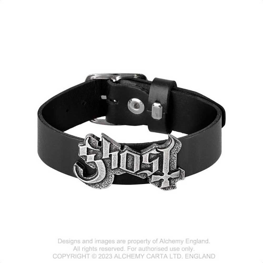 Ghost Leather Wrist Strap: Logo Leren polsband