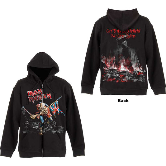 Iron Maiden Unisex Zipped Hoodie: Scuffed Trooper (Back Print) Ritshoodie